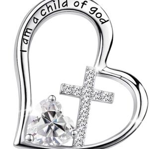 925 Sterling Silver I Am a Child of God Cross Pendant Necklace